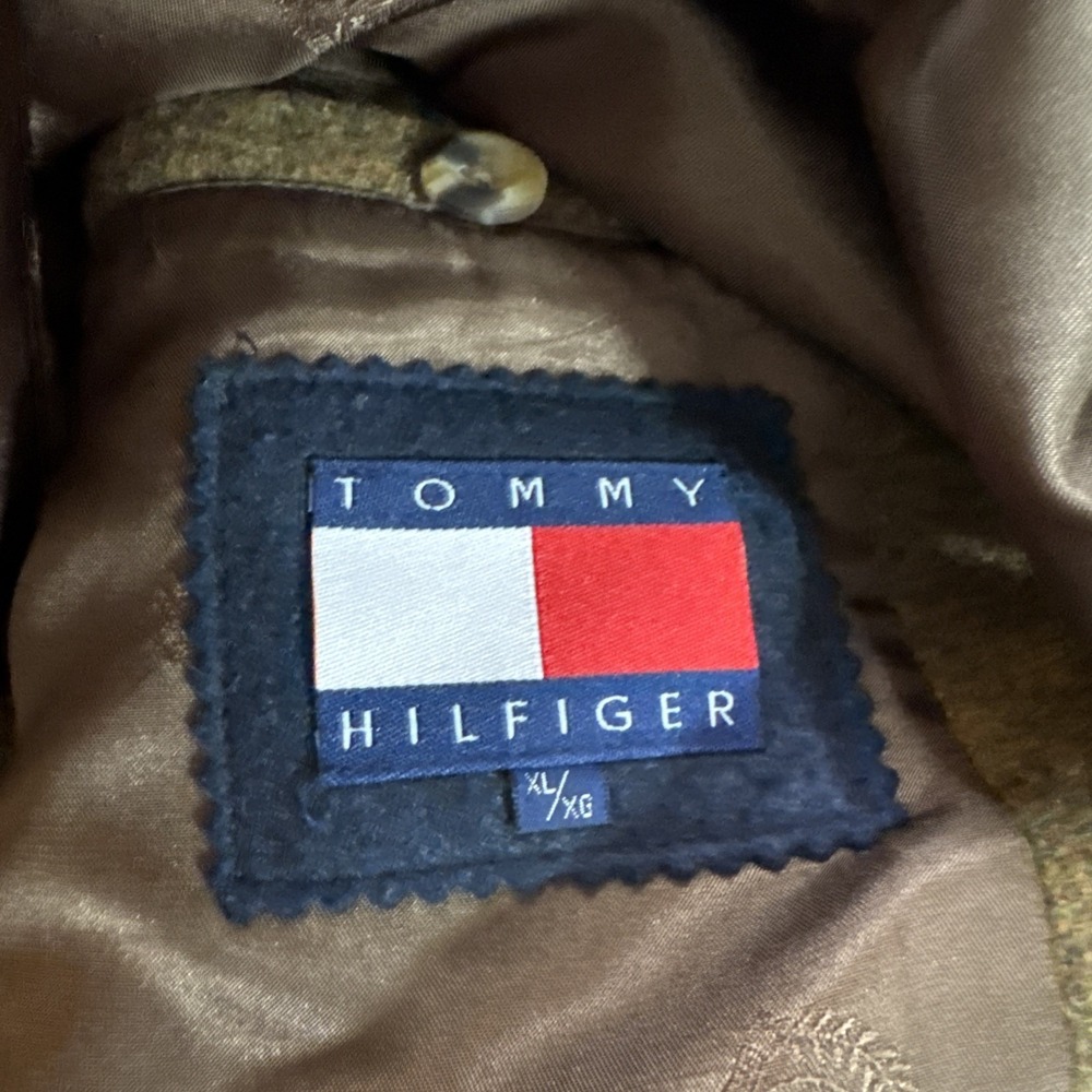 TOMMY HILFIGER Brown Flannel Tweed Button Wool Liner 3 Button Blazer Jacket XL - Picture 11 of 16